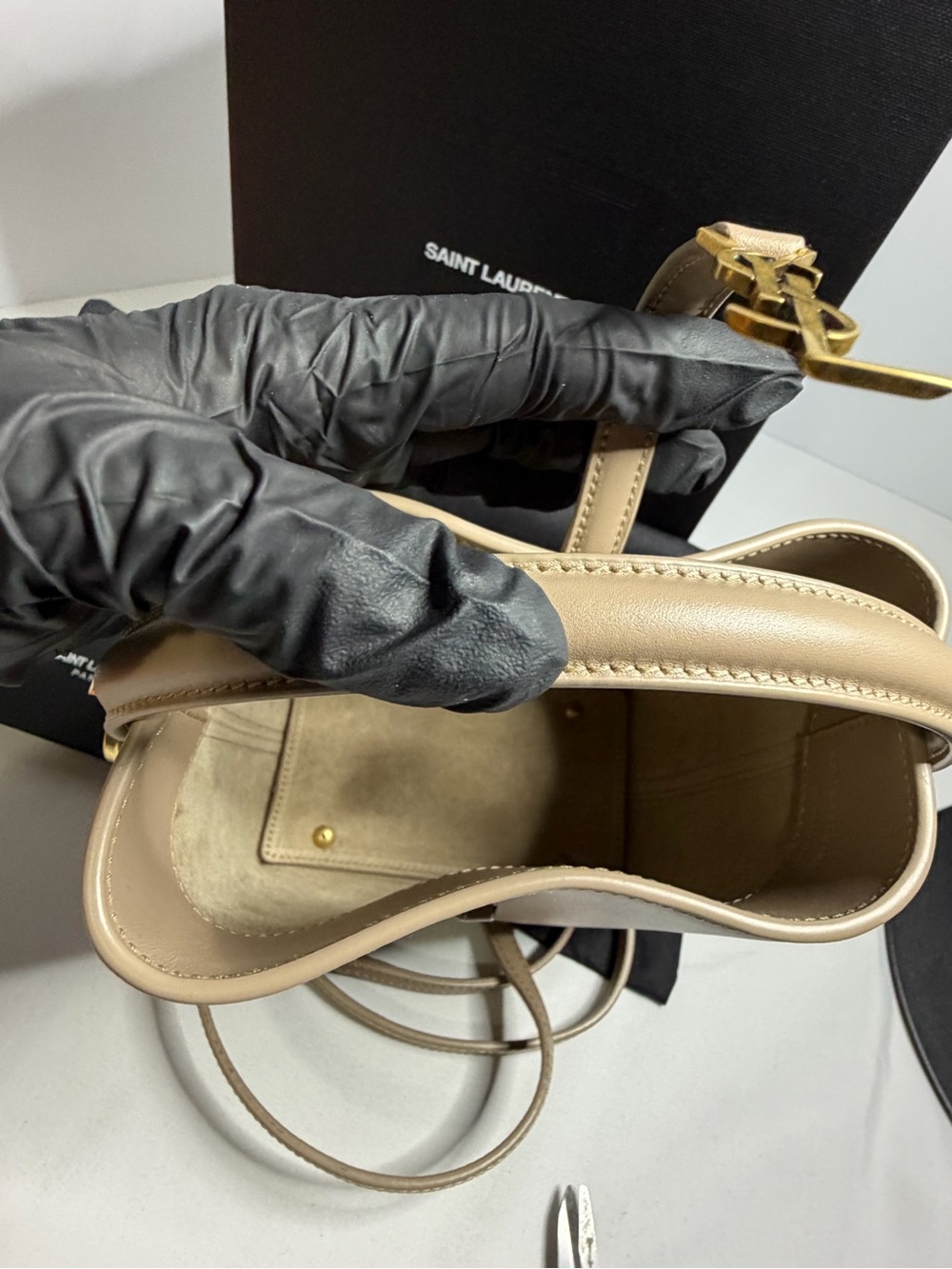 Saint Laurent Beige Mini Bucket Bag with Gold Hardware - Picture 7 of 8